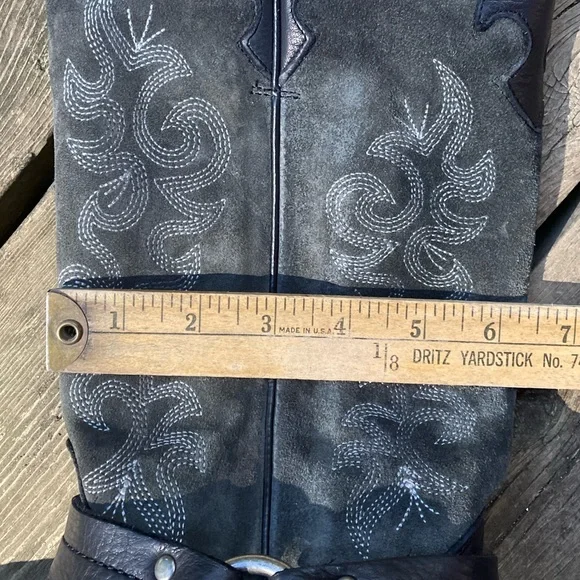 FRYE Boots LILY HARNESS Leather Suede Black Gray Embroidered Western Size 7.5 - Picture 13 of 13